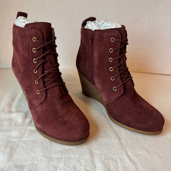 New Diba Blake Suede Leather Bootie Boot Women's 8 Burgundy Lace Up‎ Side Zip - Picture 1 of 6